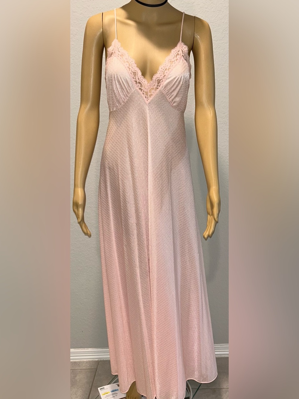 Miss Elaine Pale Pink Lace-Trim Long Slip Nightgown